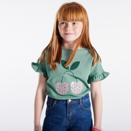 Avis T-shirt à sequins motif cerise vert fille OKAIDI 1