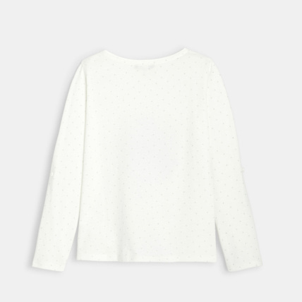 Avis T-shirt à message brodé de sequins et fleurs bleu fille OKAIDI 4