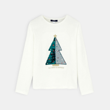 Avis T-shirt Noël motif sapin blanc fille OKAIDI 1