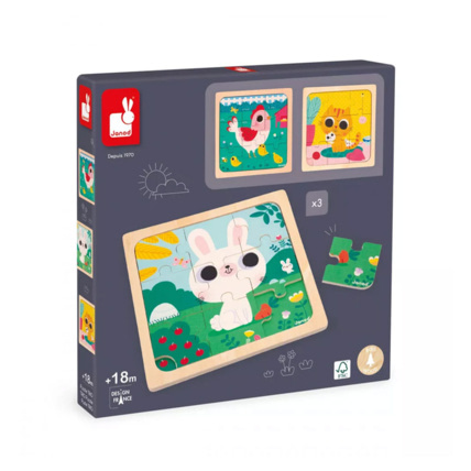 Avis Puzzles Trio - 3 X 9 pièces en bois JANOD 1