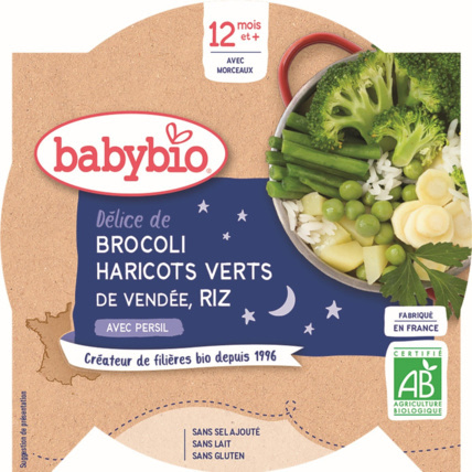 Avis BONNE NUIT Brocoli de Bretagne Haricots verts des Hauts-de-France & Riz au Persil 230 g Babybio 1