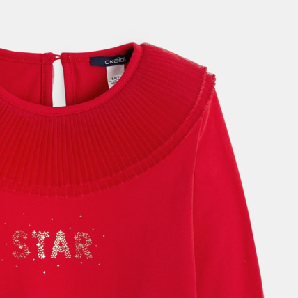 Avis T-shirt à col-collerette plissé rouge fille OKAIDI 2
