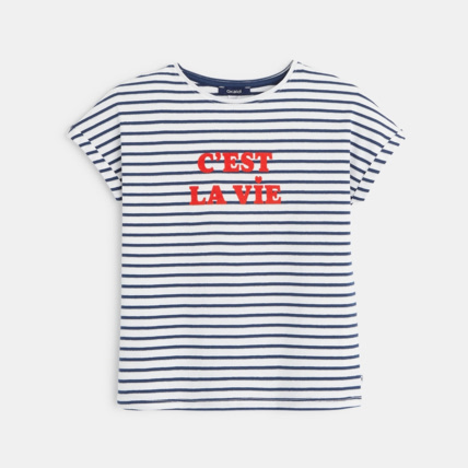 Avis T-shirt rayé à message "C'est la vie" bleu fille OKAIDI 2