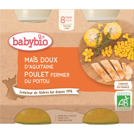 Avis Maïs doux d'Aquitaine & Poulet fermier de France 200 g dès 8 mois Babybio 1