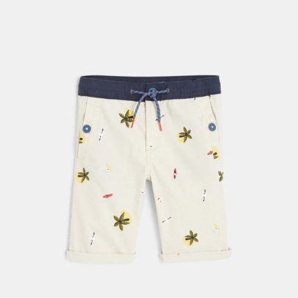 Avis Bermuda slim en toile imprimée 'cocotiers" blanc garçon OKAIDI 1
