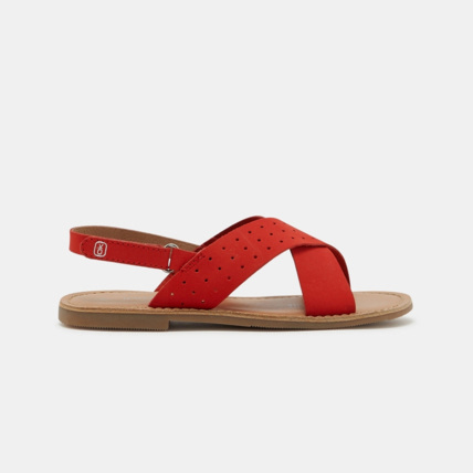 Avis Sandales cuir nubuck perforé rouges fille OKAIDI 1