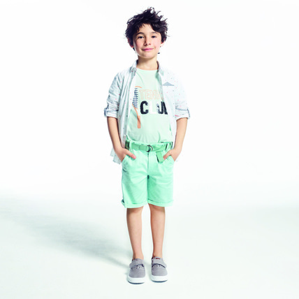 Avis Bermuda slim ceinturé en toile stretch vert garçon OKAIDI 1
