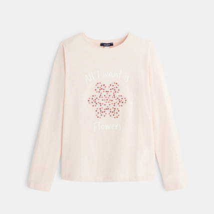 Avis T-shirt à message "All I want is... Flowers" rose fille OKAIDI 1