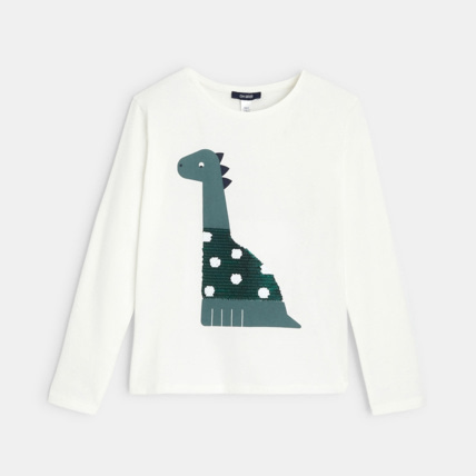Avis T-shirt à sequins magiques Dragon vert fille OKAIDI 1