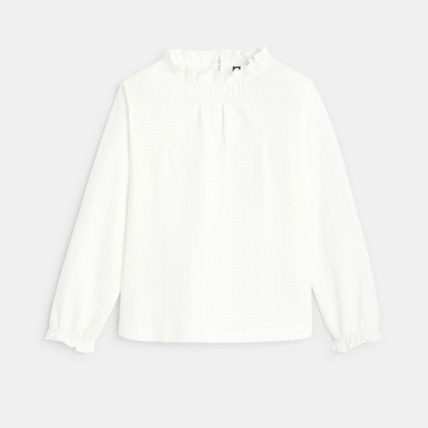 Avis Blouse unie à col volanté blanche fille OKAIDI 1