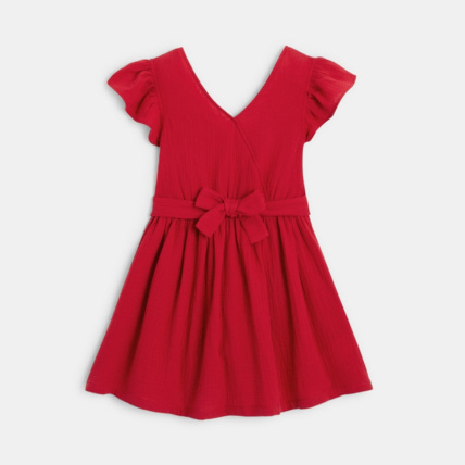 Avis Robe cache-coeur en gaze de coton rouge fille OKAIDI 2