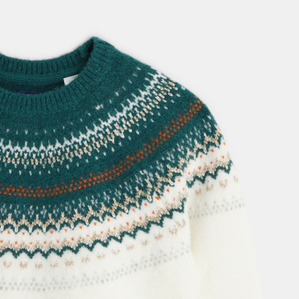 Avis Pull jacquard col rond blanc fille OKAIDI 3
