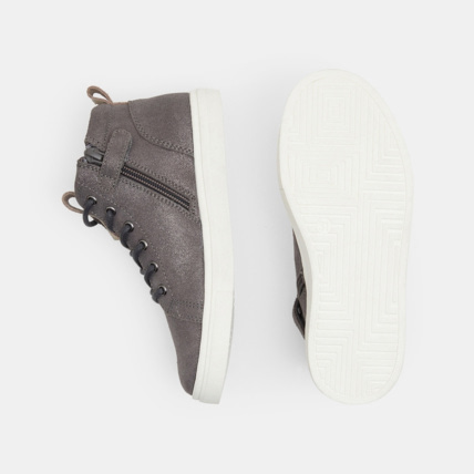 Avis Baskets mid croûte de cuir paillettes grises fille OKAIDI 3
