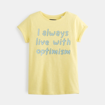 Avis T-shirt à message jaune fille OKAIDI 1