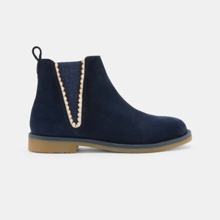 Avis Boots chelsea croûte de cuir festonnées bleues fille OKAIDI 1