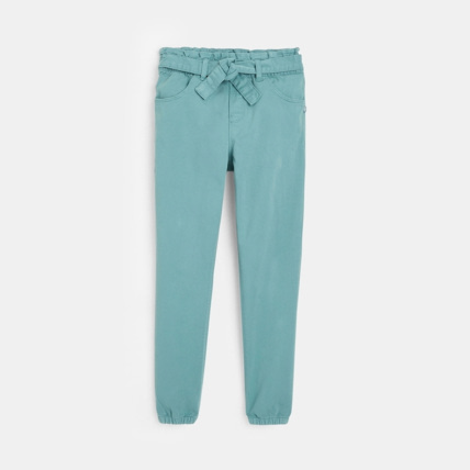 Avis Pantalon en toile unie ceinturé vert fille OKAIDI 1