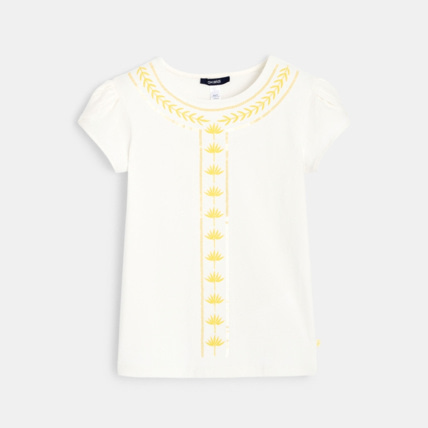 Avis T-shirt col rond brodé blanc fille OKAIDI 1