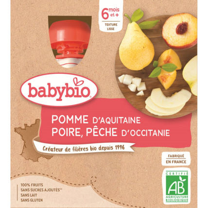 Avis Mes Fruits Bio - Gourde Pomme de Provence Poire & Pêche d'Occitanie - 4x90g Babybio 1