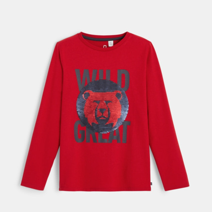Avis T-shirt sequins magiques rouge garçon OKAIDI 1