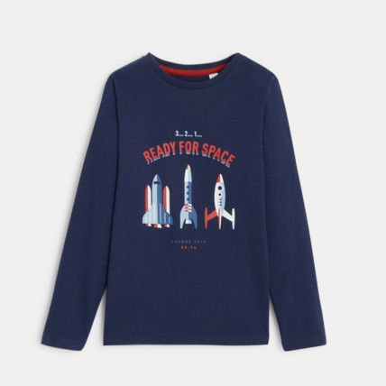 Avis T-shirt manches longues imprimé espace bleu garçon OKAIDI 1