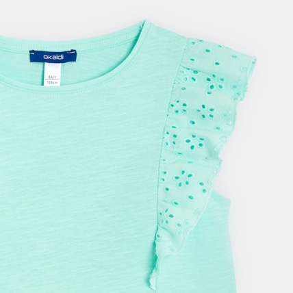 Avis T-shirt détail broderie anglaise bleu fille OKAIDI 3