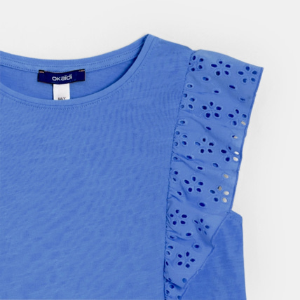 Avis T-shirt détail broderie anglaise bleu fille OKAIDI 3