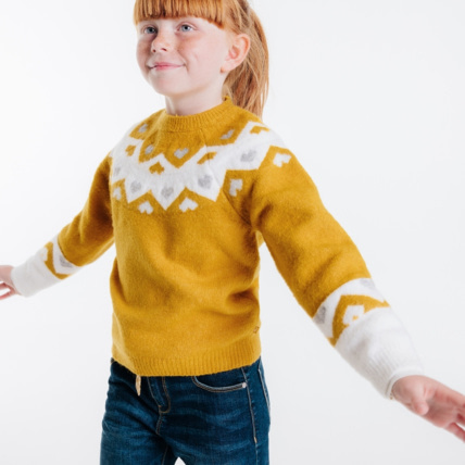 Avis Pull jacquard cœurs jaune fille OKAIDI 1