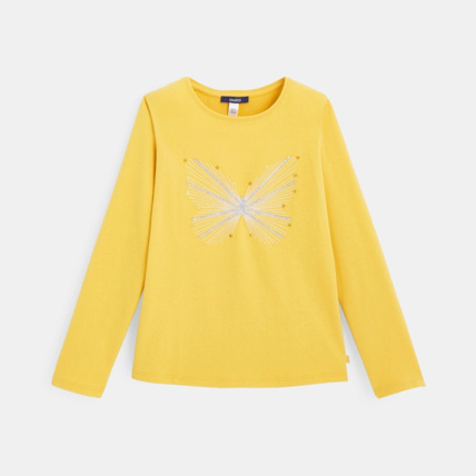 Avis T-shirt coton bio sequins et broderies papillon jaune fille OKAIDI 1