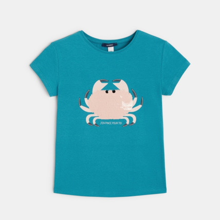 Avis T-shirt à sequins magiques Crabe vert fille OKAIDI 2