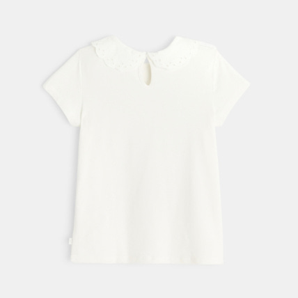 Avis T-shirt à col Claudine brodé blanc fille OKAIDI 4