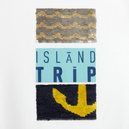 Avis T-shirt à sequins magiques "Island Trip" blanc garçon OKAIDI 2