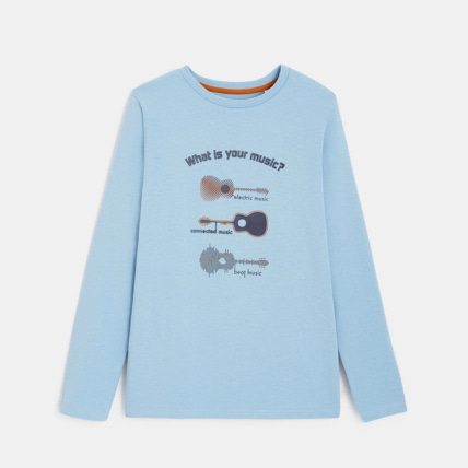 Avis T-shirt manches longues à message "musique" bleu garçon OKAIDI 1