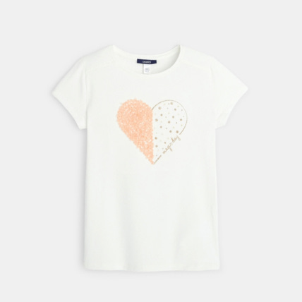 Avis T-shirt motif coeur fantaisie orange fille OKAIDI 1