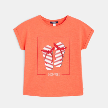 Avis T-shirt col rond motif tong orange fille OKAIDI 2