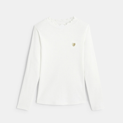 Avis T-shirt côtelé broderie cœur blanc fille OKAIDI 2