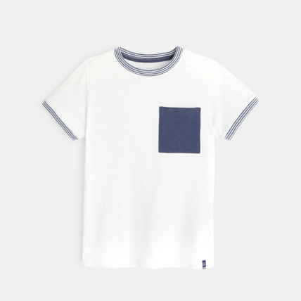 Avis T-shirt rayé en jersey piqué blanc garçon OKAIDI 1