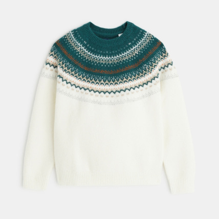 Avis Pull jacquard col rond blanc fille OKAIDI 1
