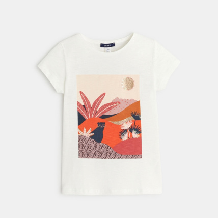 Avis T-shirt à motif coloré pailleté blanc fille OKAIDI 1