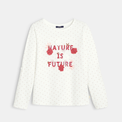 Avis T-shirt à message brodé de sequins et fleurs rouge fille OKAIDI 1