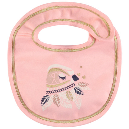 Avis Bavoir rose print oiseau pailleté et biais doré Prémaman 1