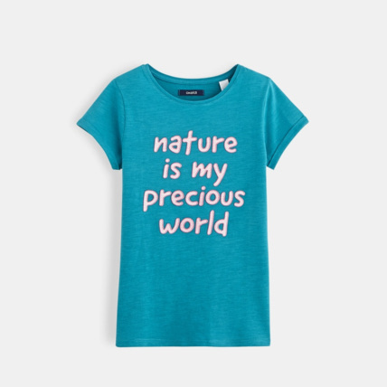 Avis T-shirt à message turquoise fille OKAIDI 1