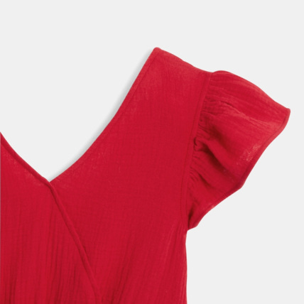Avis Robe cache-coeur en gaze de coton rouge fille OKAIDI 4