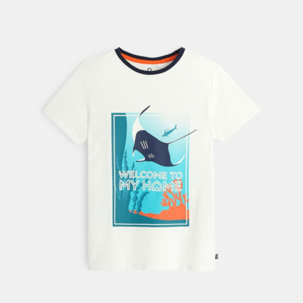Avis T-shirt flammé monde marin blanc garçon OKAIDI 1