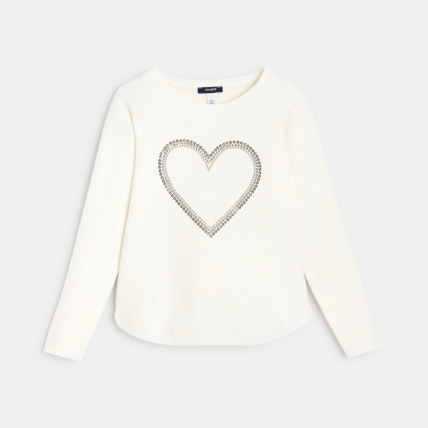 Avis Pull fin à sequins brodés motif cœur blanc fille OKAIDI 1