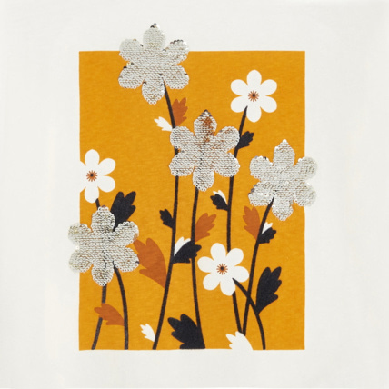 Avis T-shirt manches longues à fleurs et sequins blanc fille OKAIDI 4