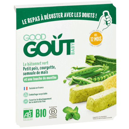 Avis Petit plat bio Le bâtonnet vert, petit pois, courgette, semoule de maïs Good Goût 1