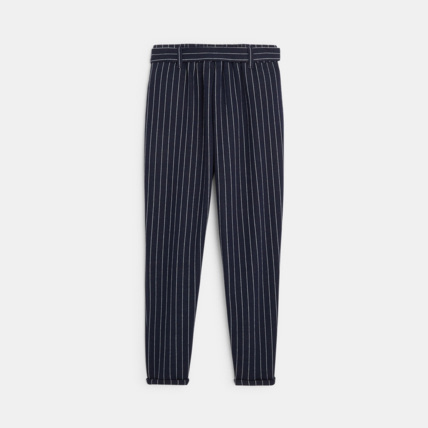 Avis Pantalon à pinces ceinturé à rayures italiennes bleu fille OKAIDI 3