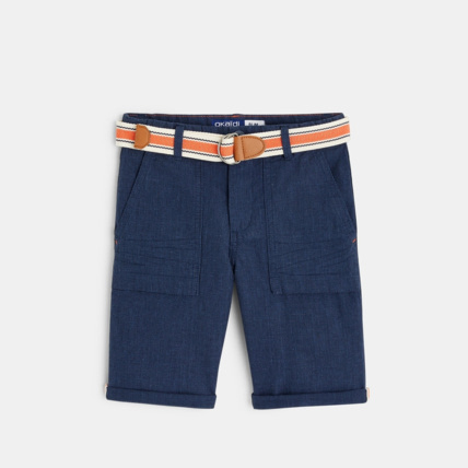 Avis Bermuda slim en toile + ceinture bleu garçon OKAIDI 1
