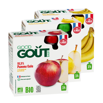 Avis Pack de gourdes de compote bébé bio sans sucres ajoutés Good Goût 1
