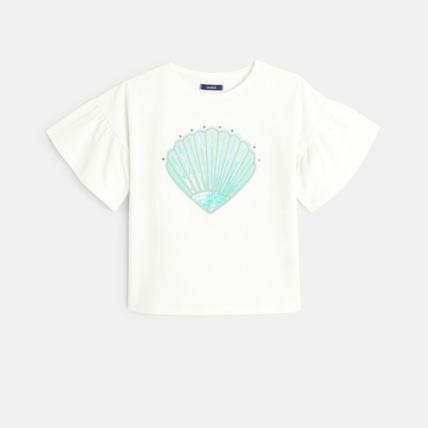 Avis T-shirt sequins et coquillage blanc fille OKAIDI 1